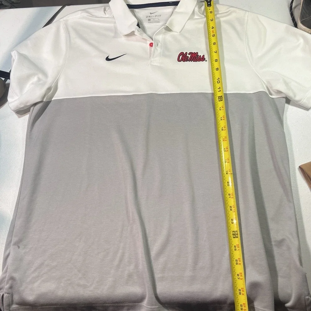 Nike Dri-FIT Mens Ole Miss Rebels Polo Shirt White/Red/grey‎ Size XL EUC